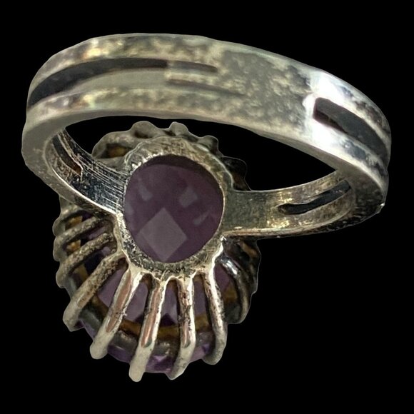 Ring Size 6 Amethyst Faceted 15 mm x 15 mm 5.018 Carats Sterling Silver 925 Vint - Picture 5 of 8